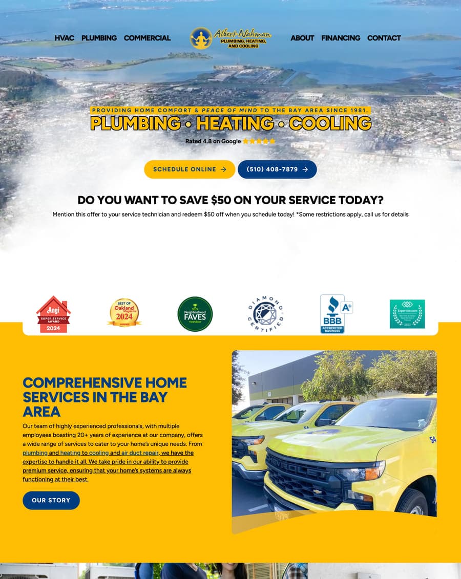 Homepage of the Albert Nahman Plumbing, Heating and Cooling website