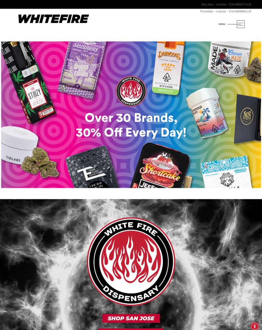 Homepage of the Whitefire Dispensary website